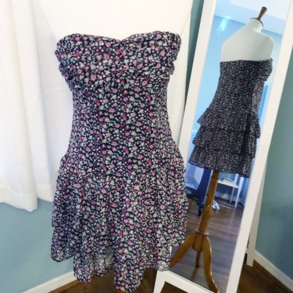 NEW EXPRESS Navy Blue Floral Ruffle Tier Sun Dress | Size XS - Picture 5 of 6